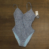 Bar III Womens on the Prowl V-Wire One-Piece Swimsuit Navy Blue Multi L