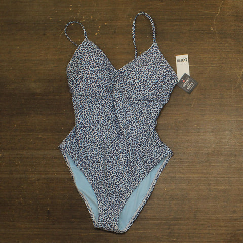 Bar III Womens on the Prowl V-Wire One-Piece Swimsuit Navy Blue Multi L