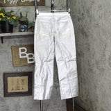 Art Class Girls High-Rise Baggy Metallic Wide Leg Denim Pants Silver Gray 16