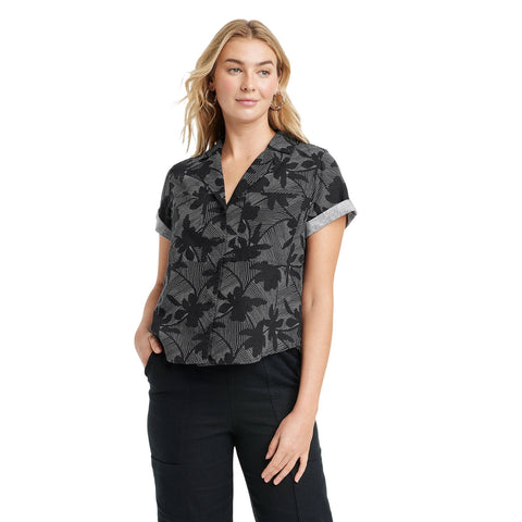 Universal Thread Womens Short Sleeve Collared Button-Down Shirt Black Floral S