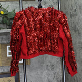 33 Degrees Tinsel Garland Holiday Bells Front Tie Cardigan Red S