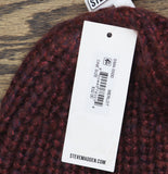 Steve Madden Womens Marled Knit Beanie Cuffed Shimmer Chunky Logo Merlot Red