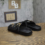 A New Day Double Band Buckle Slide Sandals with Memory Foam Insole Black 7.5M