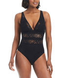 Bar III Crochet Plunge-Neck One Piece Swimsuit MBGC25251 Black M