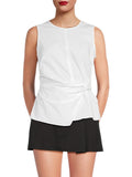 DKNY Poplin Side-Twist Sleeveless Top UD5T0052 White XL