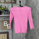 T by Tahari Womens Knit Ribbed Long Sleeve Sweater Bubble Gum Pink M