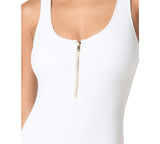 Michael Michael Kors Womens Zip-Front One-Piece Swimsuit Textured White 10