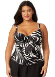 Anne Cole Womens Plus Size Palm Chic Underwire Tankini Top Black / White 20W