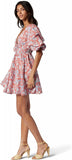 Joie Womens Lucia Dress Tie Front Puff Sleeve Dress Pink Floral Multi 2