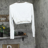 Bar III x Nicole Williams English Knit Cropped Long-Sleeve Top Bright White S