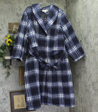 Ava & Viv Plaid Shawl Collar Button Down Heavy Winter Belted Coat Plaid Blue 2X