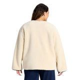 Universal Thread Shearling Button Piped Crewneck Casual Coat Cream Off White M