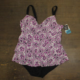 Swim Solutions Womens Printed Tiered Fauxkini Swim Top Magenta Purple Multi 18