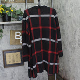 Kasper Womens Open Front Long Knit Duster Cardigan Sweater Black / Red XL