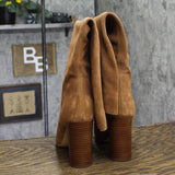 Michael Michael Kors Leigh Ruched High Block Heel Suede Boots Luggage Brown 11M