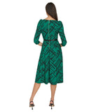 Calvin Klein Womens Geometric Belted Midi A-Line Dress Pine Green / Black 2