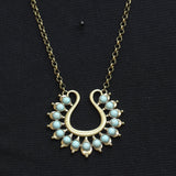 Premier Designs Fashion Horseshoe Lyre Stone Pendant Necklace Brass / Blue 35"