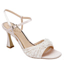 Jewel Badgley Mischka Satin Fanny Pearl Stiletto Heel Sandals Champagne Brown 9M