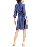Inc International Concepts Womens 3/4-Sleeve Belted Shirt Dress Inkberry Blue 16
