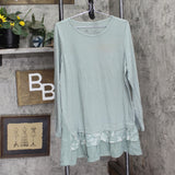 DG2 by Diane Gilman Womens Long Sleeve Woven Knit Peplum Shirt Top Green L