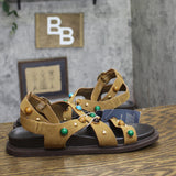 Universal Thread Criss Cross Gemstone Studded Sandals Brown Multi / Black 9.5M