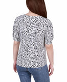Ny Collection Womens Petite Printed Balloon Sleeve Top PITU0415P