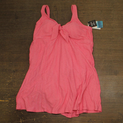 Swim Solutions Womens Textured Tie-Front Swimdress One Piece Guava Pink 18