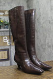 INC International Concepts Mid-Heel Knee High Boots Kitten Heels Brown Croc 7M