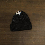 Steve Madden Womens Marled Knit Beanie Shimmer Rolled Cuff SMA-5500 Oxford Black