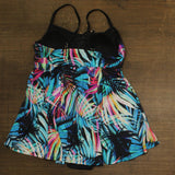 Swim Solutions Control Empire Swimdress One Piece Fiesta Fronds Blue Multi 18W