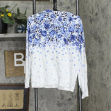 Karen Scott Womens Floral Cascade-Print Cardigan Sweater Blue Multi L