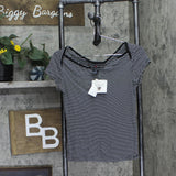 Polly & Esther Juniors Striped Scoop-Neck Skimmer T-Shirt Black Striped L