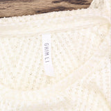 GHIMLI Womens Semi Sheer Knit Long Sleeve Shirt Top Ivory See Measurements