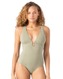 Roxy Womens One Piece Plunge Swimsuit 434001983 Oil Green M