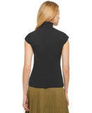 DKNY Womens Cap Sleeve Mock Neck Top P2GHOOQA Black L