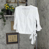 Womens Bell Sleeve Tie Front Blouse Shirt Top White Lurex See Measurements