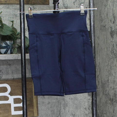 ID Ideology Womens Petite Compression High-Rise 10" Bike Shorts Navy Blue PP