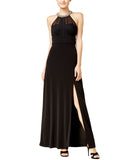 Speechless Juniors Embellished Ruched Cutout Gown Black 7