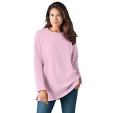 Woman Within Womens Fleece Fuzzy Knit Pullover Sweatshirt Light Pink 1X
