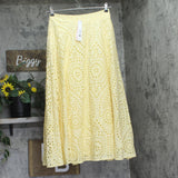 Aqua Cotton Maxi A-Line Eyelet Skirt AQ9697 Butter Yellow M
