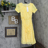 Ny Collection Petites Chiffon Knee-Length Midi Dress Yellow Multi Circle PS