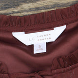 LC Lauren Conrad Womens Tie Front Lined Blouse Shirt 165fa3b1122b7d Brown S