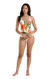 La Blanca Over The Shoulder Tankini Swimsuit Top Jungle Blossoms White Multi 8