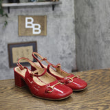 A New Day Womens Square Toe Mary Jane Memory Foam Insole Block Heels Red 6M