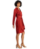 Tahari ASL Womens Collared Long-Sleeve Wrap Dress DEM401-T4 Brick Red Orange 4