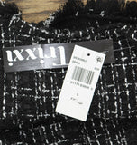 Trixxi  Fringe-Trim Boucle Sleeveless Faux Pocket Tweed Dress Black / White S