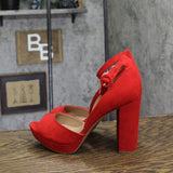 Sun + Stone Reeta Block-Heel Open Toe Micro Suede Platform Sandals New Red 10M