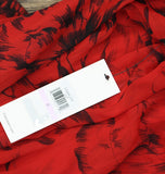 Calvin Klein Floral Chiffon Sheer Sleeve Jewel Neck Shift Dress Red / Black 6