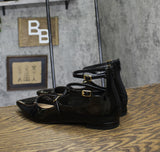 INC International Concepts Womens Valan Triple-Strapped Flats Black Patent 9.5M