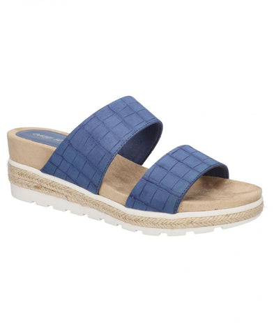 Easy Street Women's Maryann Wedge Sandal MARAN Denim Croco Blue 7W